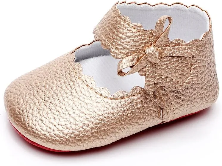 HONGTEYA Baby Girls Ballet Dress Shoes - Mary Jane Soft Sole Sidebow Toddler Moccasins