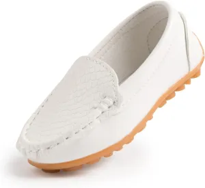 Kannior Boys Girls Leather Loafers Slip-On Texture Flats Boat Dress Moccasin Schooling Daily Walking Shoes(Toddler/Little Kids)