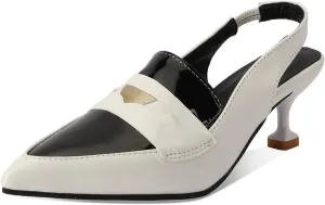 keleimusi Pointy Toe Kitten Penny Loafers Contrast Color-Block Leather Slingback Shoes
