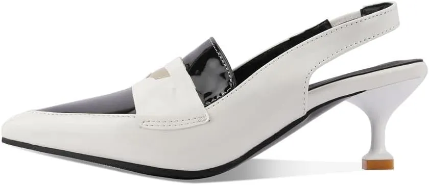 keleimusi Pointy Toe Kitten Penny Loafers Contrast Color-Block Leather Slingback Shoes