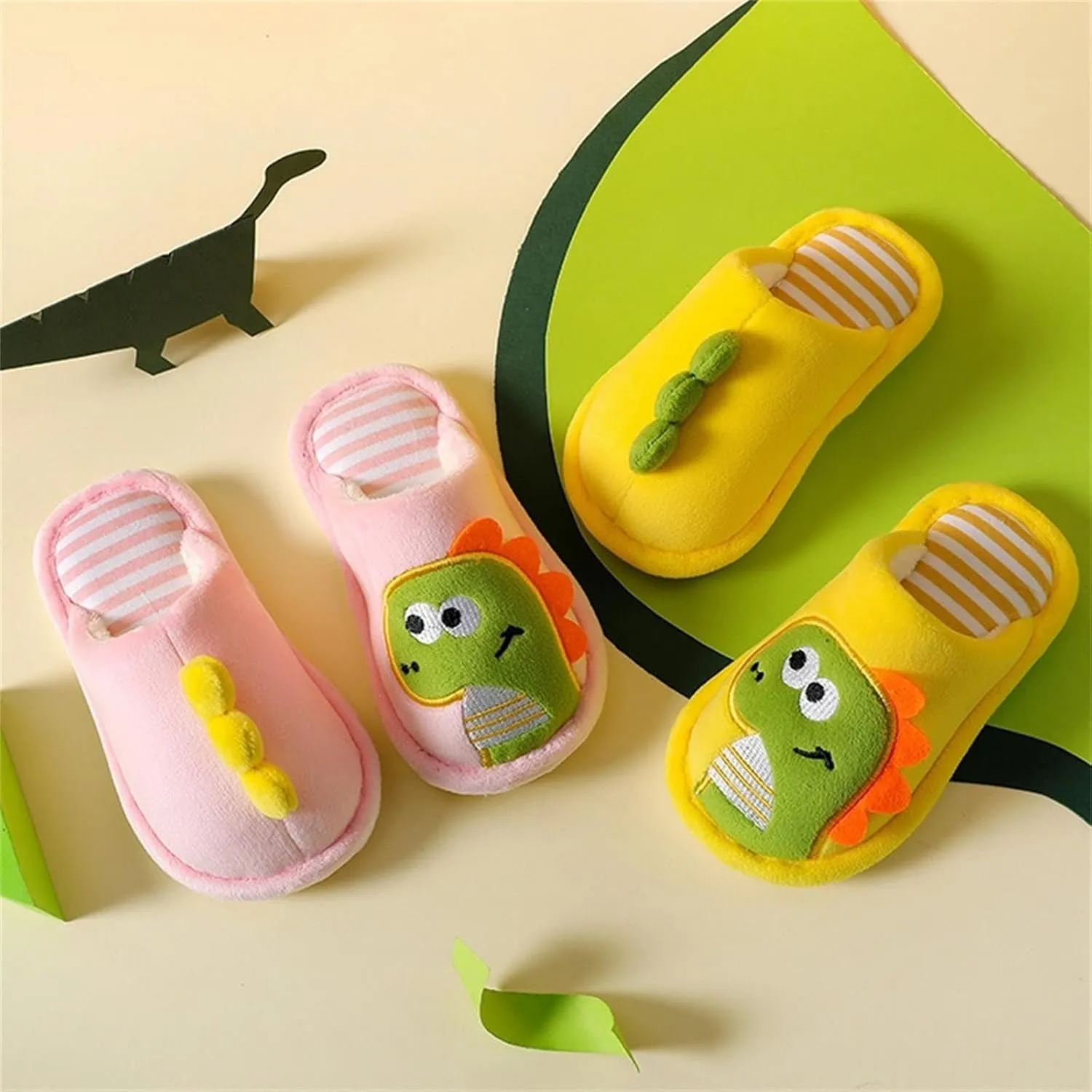 Kids Dinosaur Slippers Toddler Comfort House Slippers Cute Warm Plush Slip On Boys Girls Indoor Fuzzy Princess Slippers