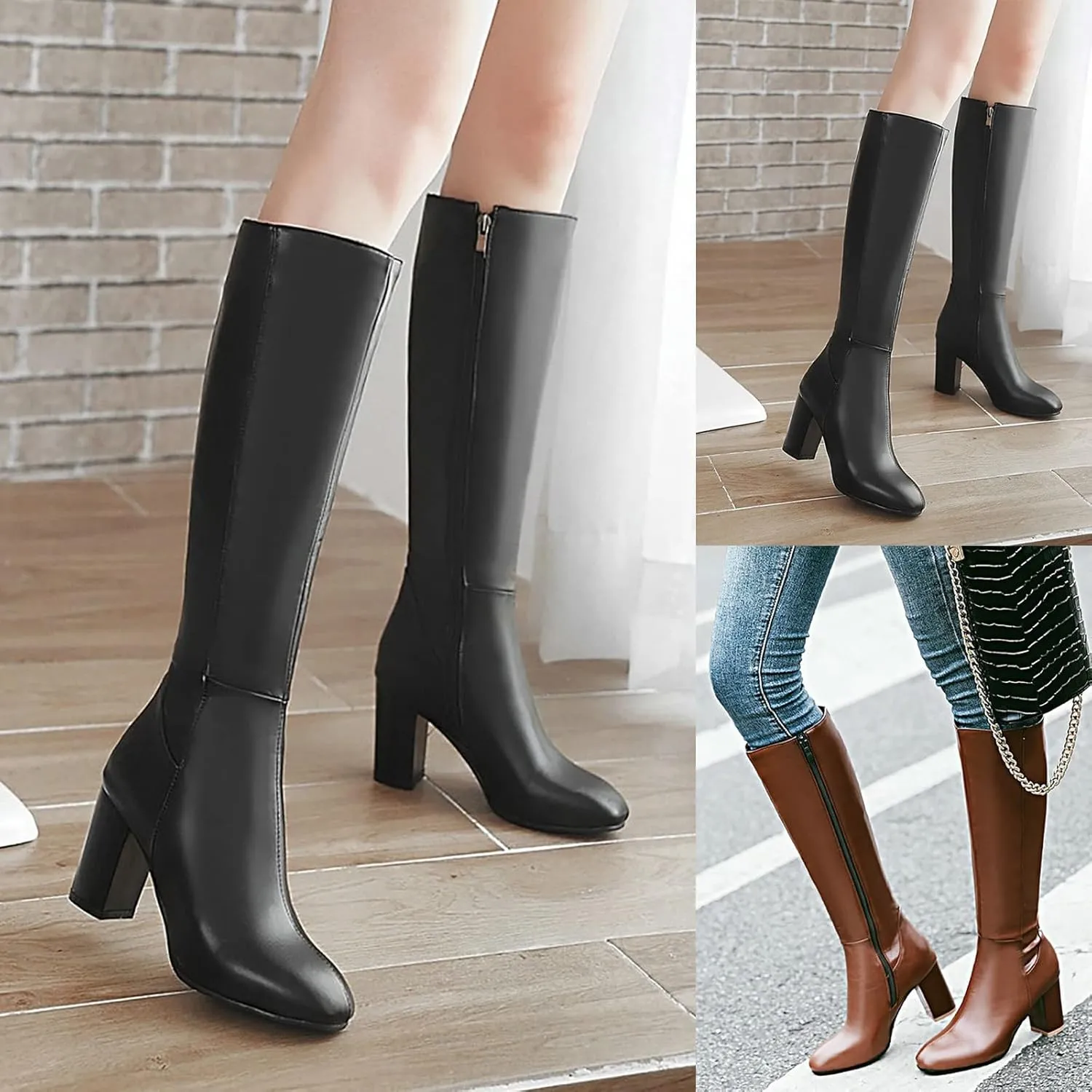 Knee High Boots Women Thigh High Boots for Women Fall Boots for Women 2024 Fashion Knee High Block Heels Warm Boots