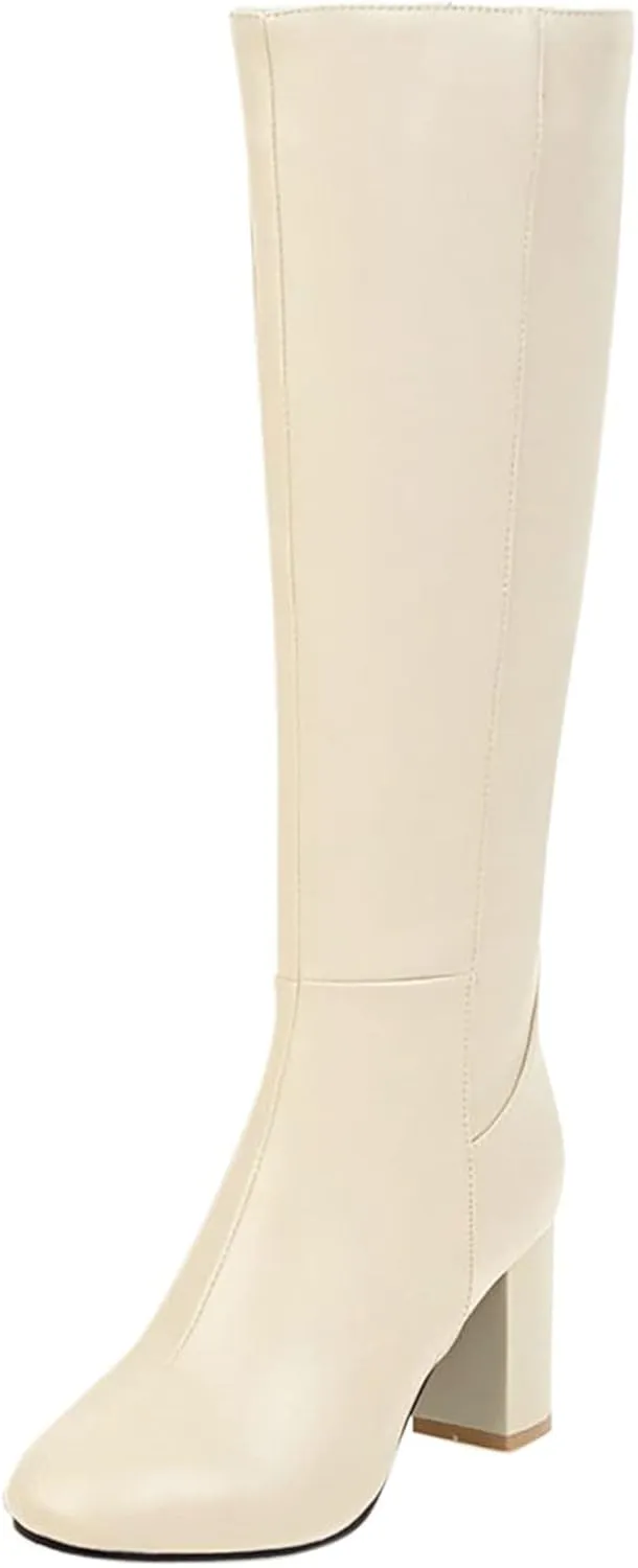 Knee High Boots Women Thigh High Boots for Women Fall Boots for Women 2024 Fashion Knee High Block Heels Warm Boots