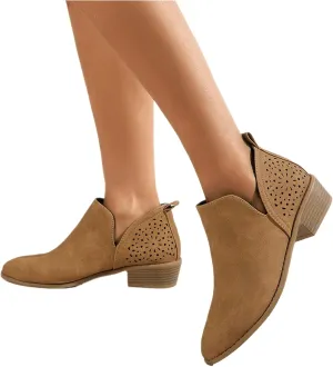 Lausiuoe Boots For Women Ankle Booties Low Heel Cut Out Stacked Chunky Block Casual Dressy Fashion Slip on Ankle Boots
