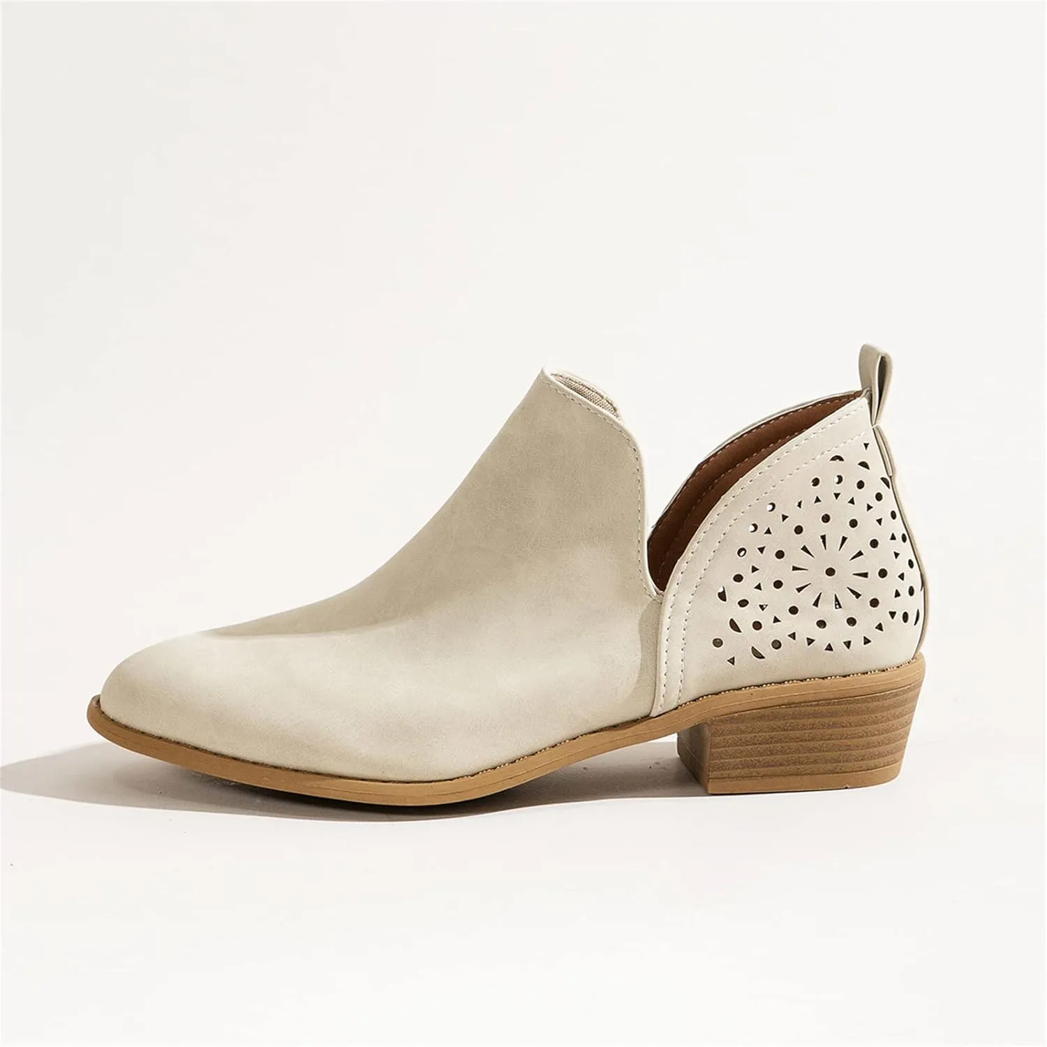 Lausiuoe Boots For Women Ankle Booties Low Heel Cut Out Stacked Chunky Block Casual Dressy Fashion Slip on Ankle Boots