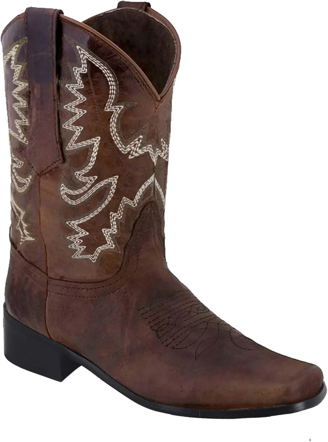 Leather Cowboy Boots for Women Cowgirl Boots Low Heel Womens Western Slip On Round Toe Low heel Western Cowboy Boots