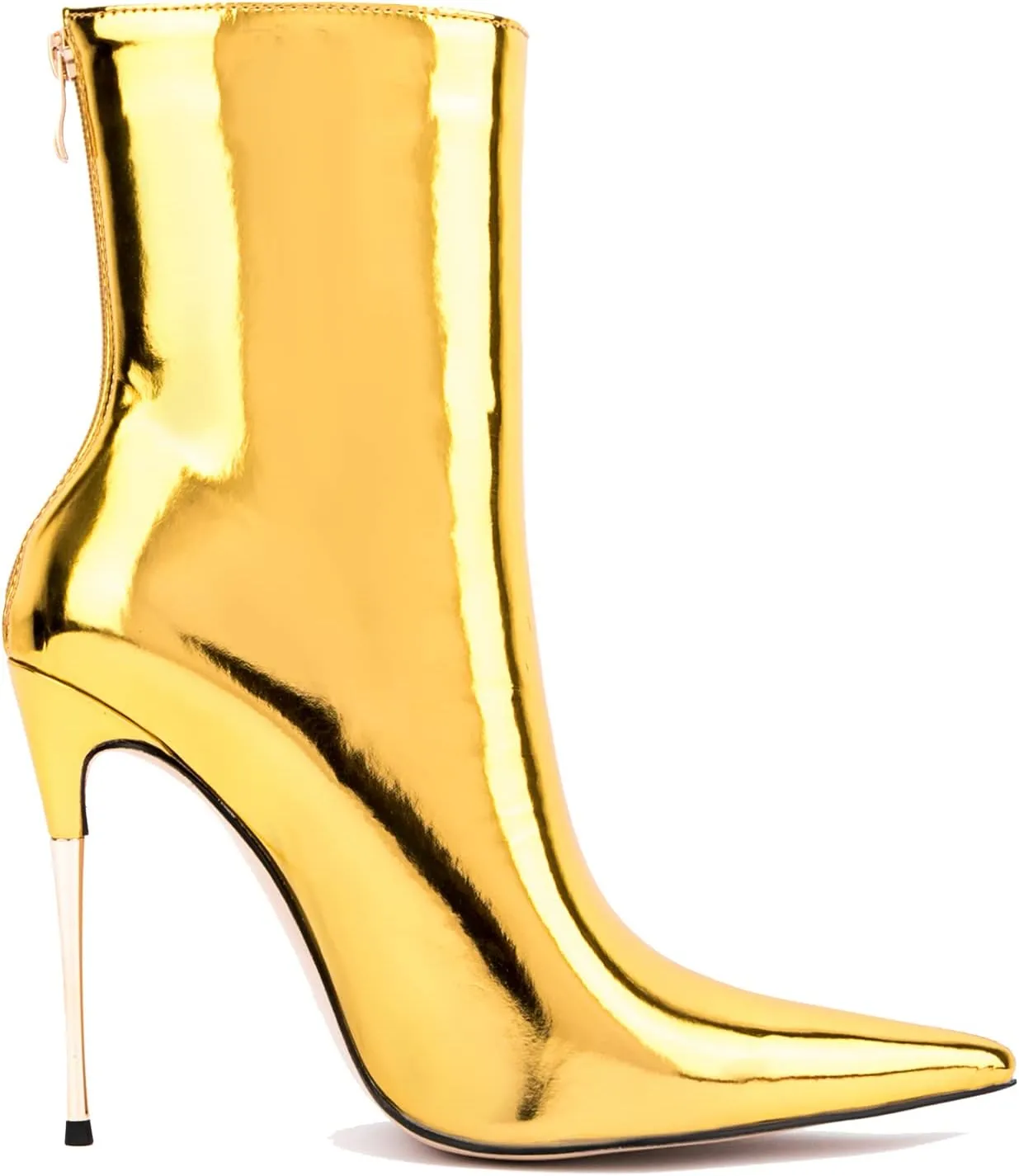 LEHOOR Women Stiletto High heel Mid Calf Boots Pointed Toe Zipper Metallic Patent Leather 5 Inch Heel Short Ankle Booties Zip Up Gogo Boots Bridal Wedding Ball Prom Winter Fall Dress Boots 4-11 M US