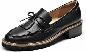 Loafers for Women Handmade Calfskin Tassel Loafers for Women - Genuine Cow Leather Slip-On Flats with Bow-Knot Round Toe Spring Autumn Footwear