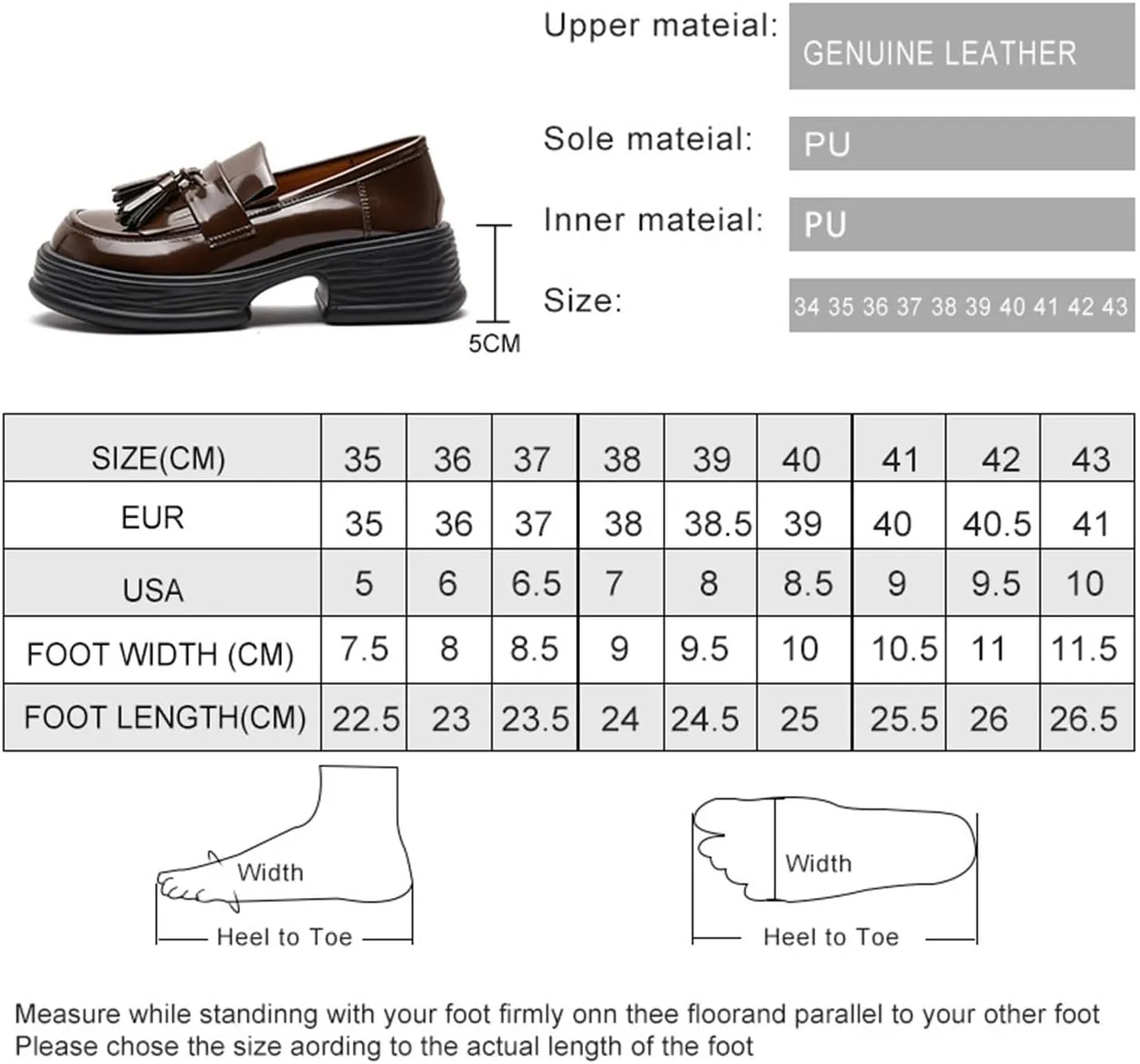 Loafers for Women Women’s Genuine Leather Loafers with Thick Bottom Casual Autumn Tassel Shoes for Students and Girls