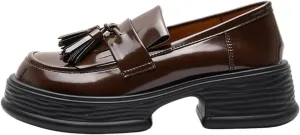 Loafers for Women Women’s Genuine Leather Loafers with Thick Bottom Casual Autumn Tassel Shoes for Students and Girls