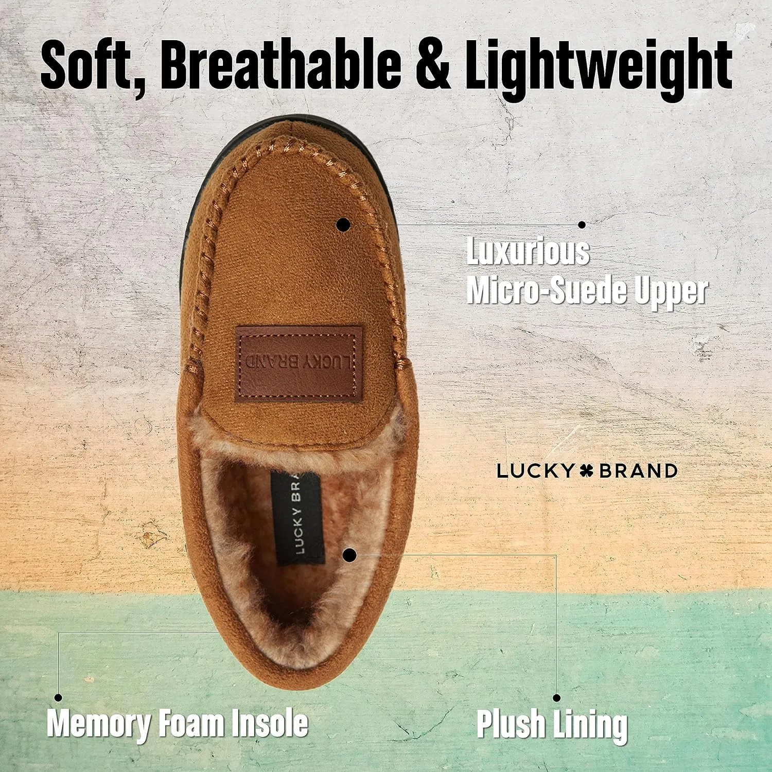 Lucky Brand Boys' Micro Suede Fuzzy Lined Moccasin Slippers