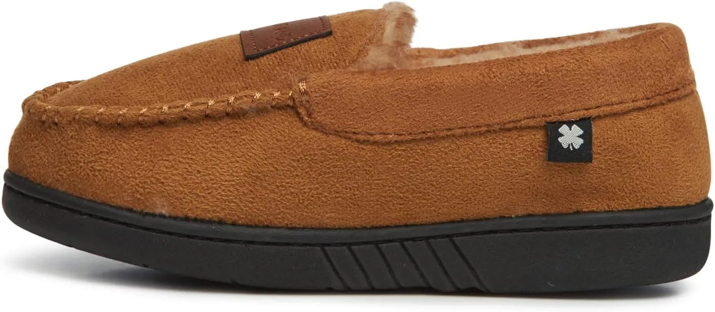 Lucky Brand Boys' Micro Suede Fuzzy Lined Moccasin Slippers