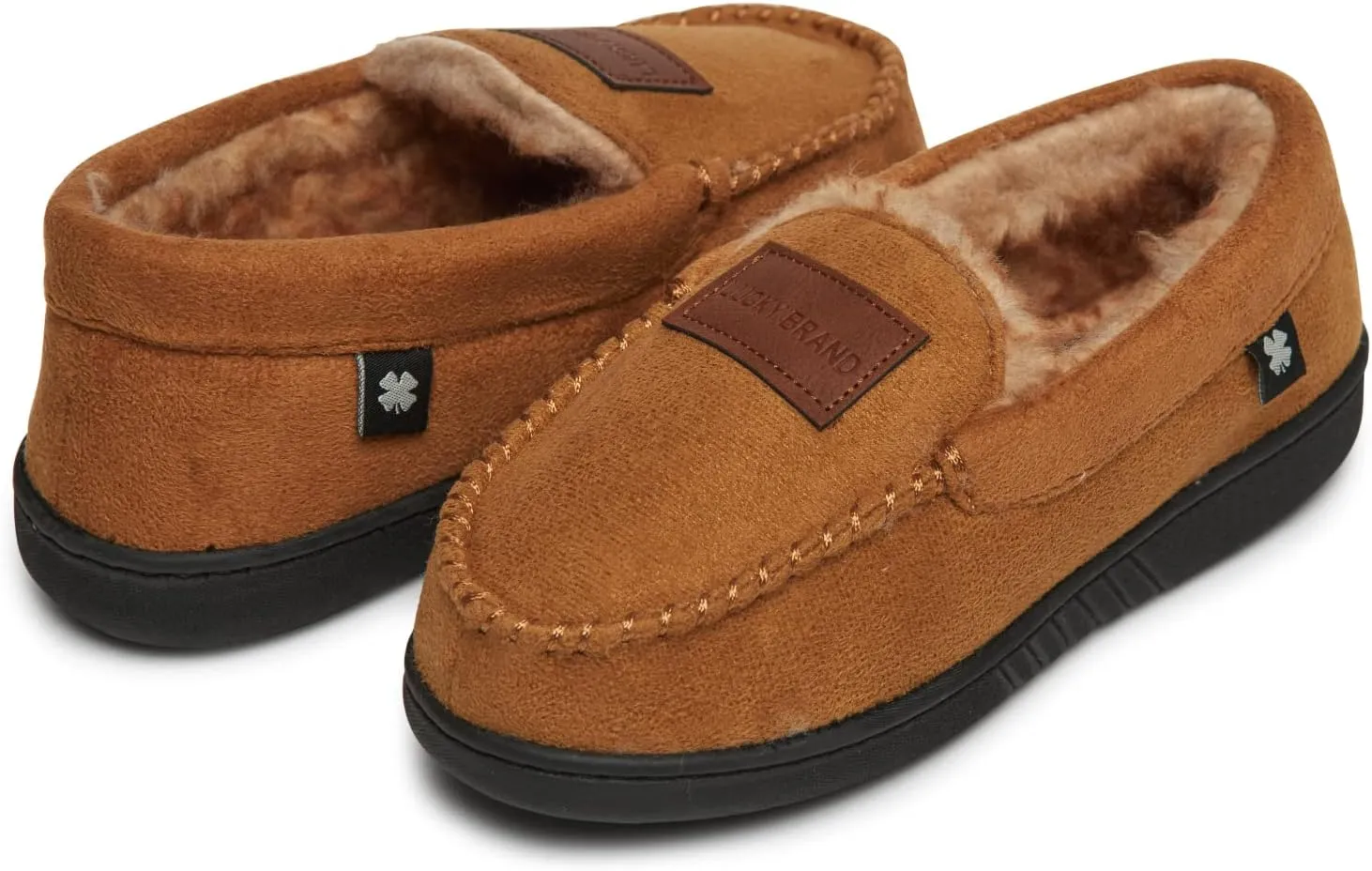 Lucky Brand Boys' Micro Suede Fuzzy Lined Moccasin Slippers