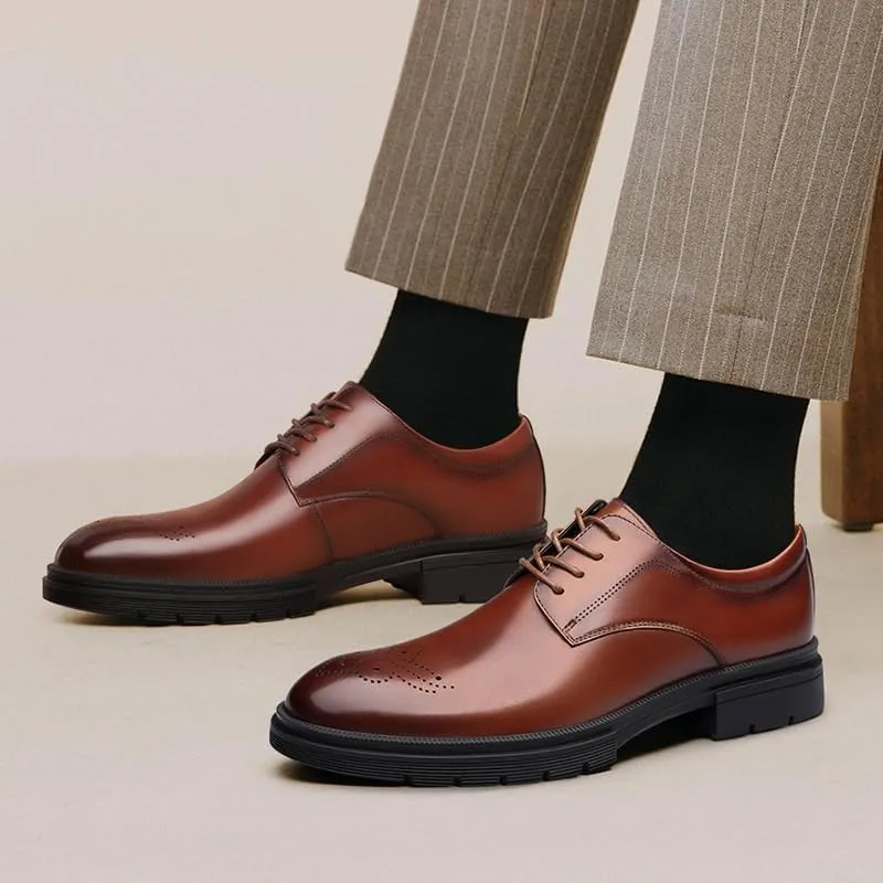 Men Formal Oxford Shoes Classic Lace Up Casual Breathable Vegan Leather Classic Business Party Wedding Block Heel Casual