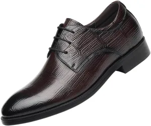 Men Oxford Shoes Classic Height Increasing Lace Up Casual Brogue Luxury Leather Business Slip Resistant Low Top Rubber Sole Non Slip Classic