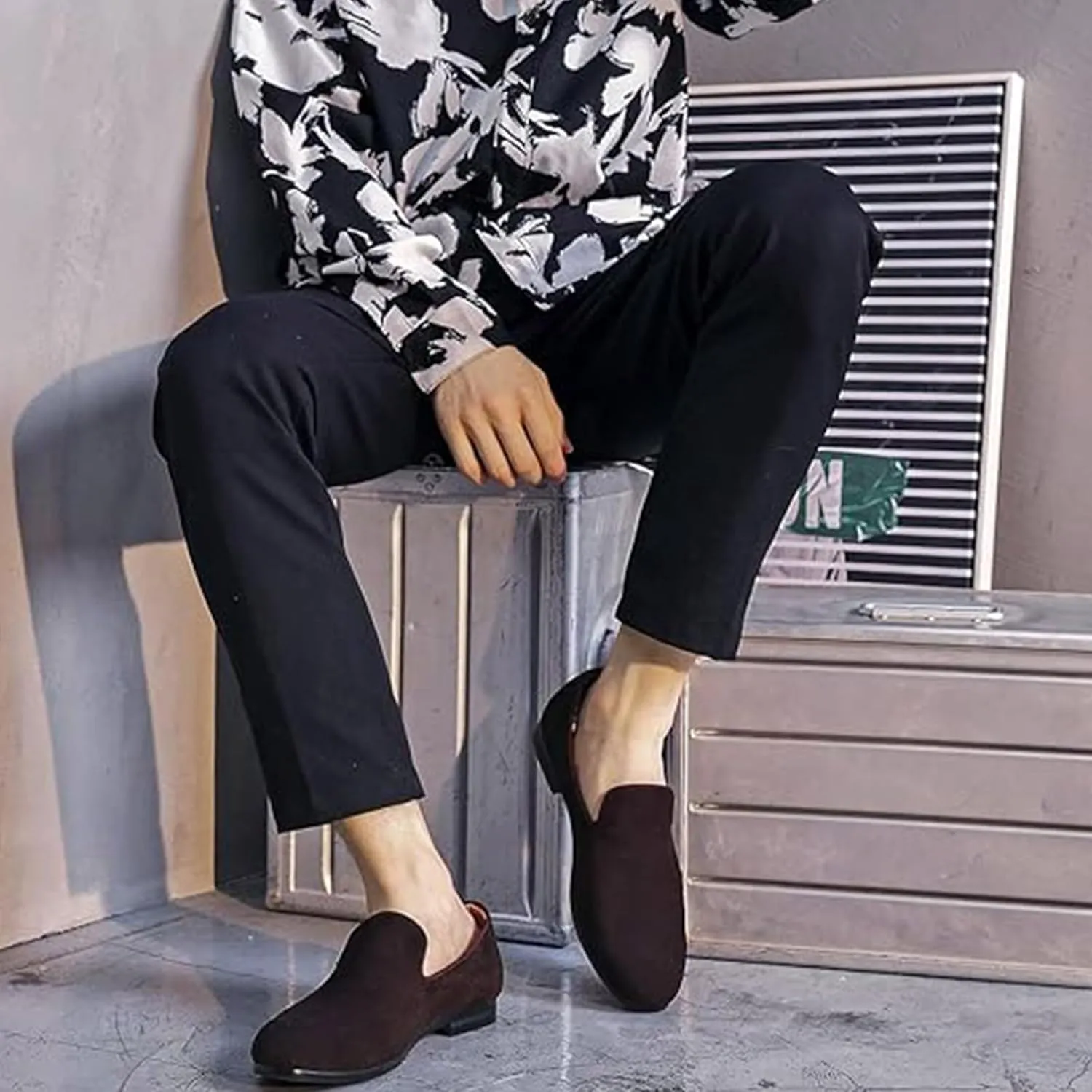 Men Slip On Penny Loafers Casual Smoking Leather Lightweight Non Slip Walking Driving Dress Shoes