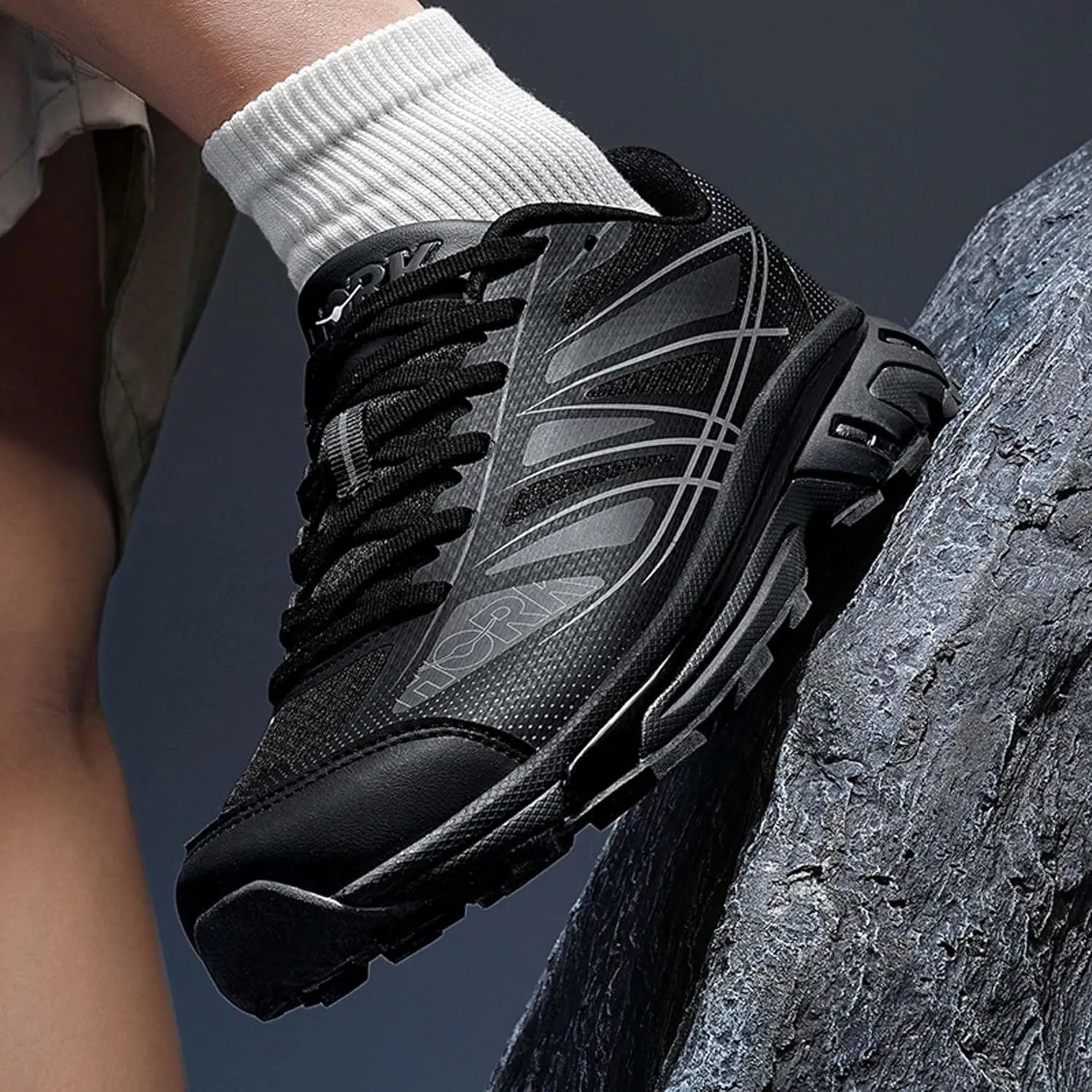 Men's Breathable Trail Running Shoes - Lightweight Anti-Slip Cushioned Hiking Sneakers for Outdoor Sports, Durable Comfortable Athletic Footwear