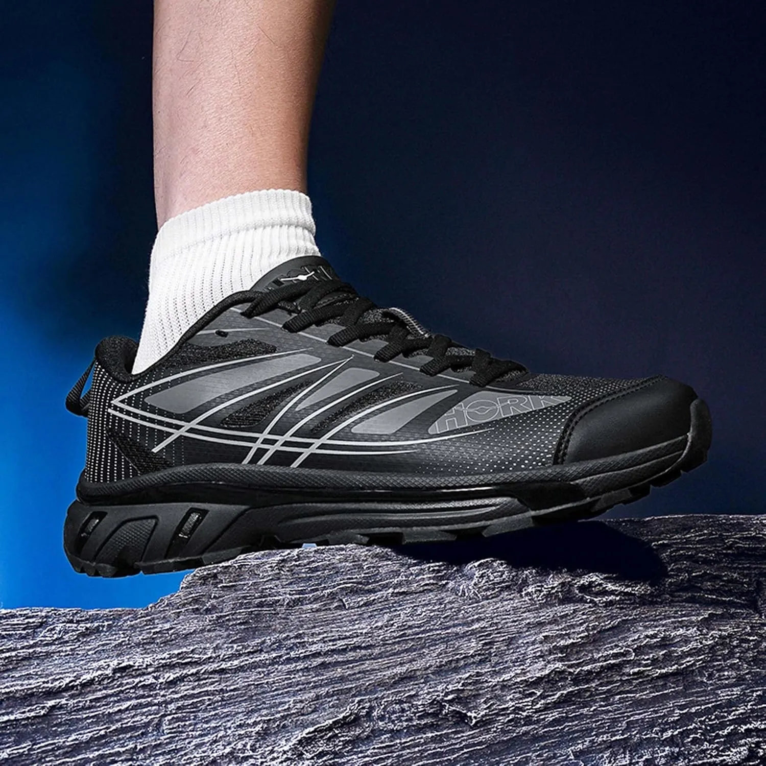 Men's Breathable Trail Running Shoes - Lightweight Anti-Slip Cushioned Hiking Sneakers for Outdoor Sports, Durable Comfortable Athletic Footwear