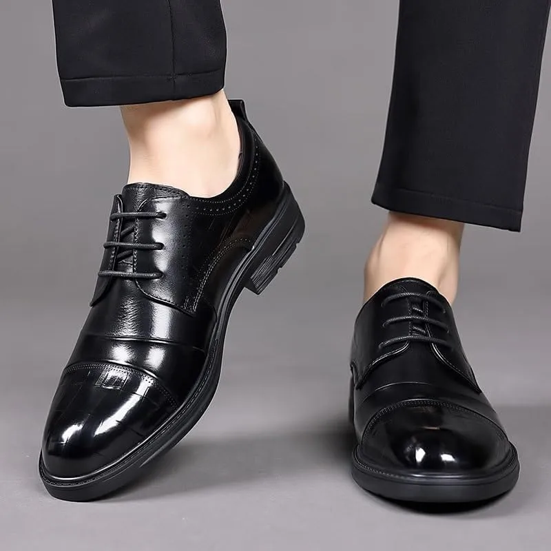 Men's Classic Business Lace Up Dress Shoes Fashion Classic Pointed Toe Low Leather Oxfords Shoes Non-Slip Softsole Walking Shoes
