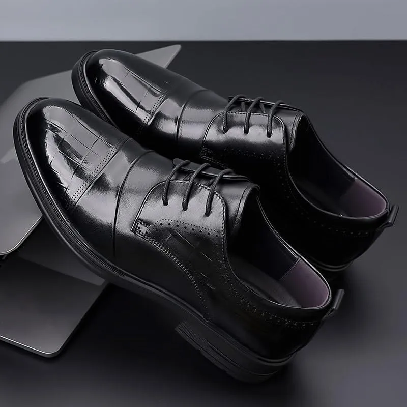 Men's Classic Business Lace Up Dress Shoes Fashion Classic Pointed Toe Low Leather Oxfords Shoes Non-Slip Softsole Walking Shoes