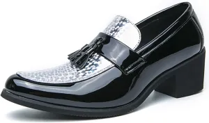 Men's Classic Loafers Patent Leather Slip on Loafers Tassel Block Heel Comfort Business Casual Dress Shoes