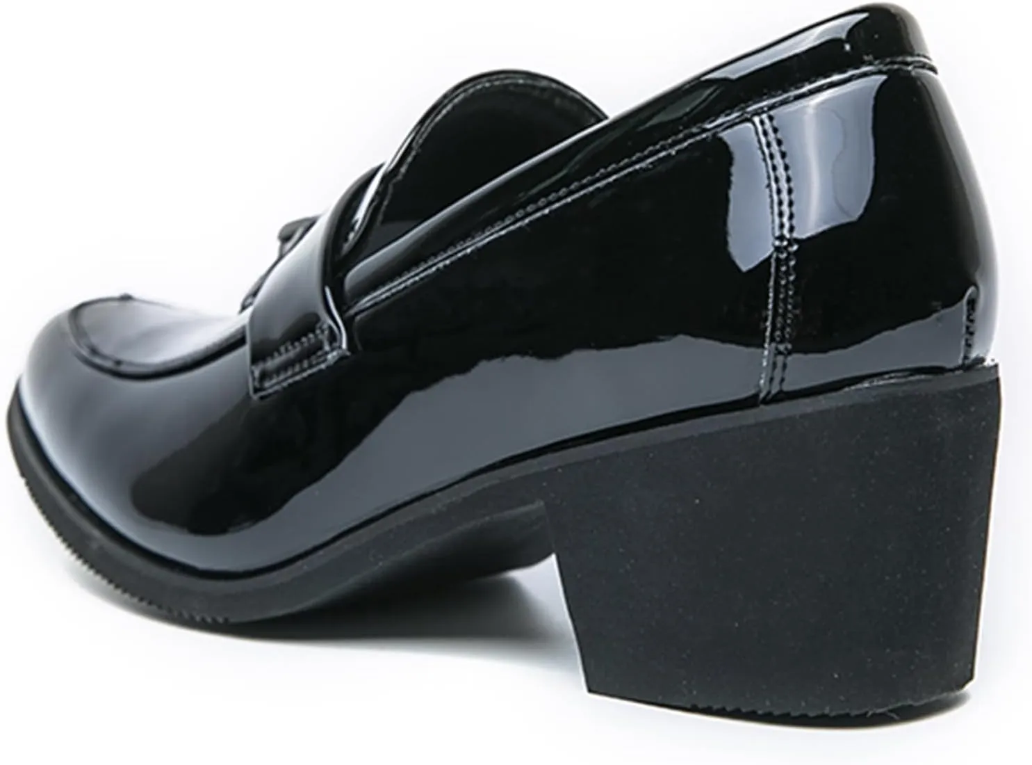 Men's Classic Loafers Patent Leather Slip on Loafers Tassel Block Heel Comfort Business Casual Dress Shoes