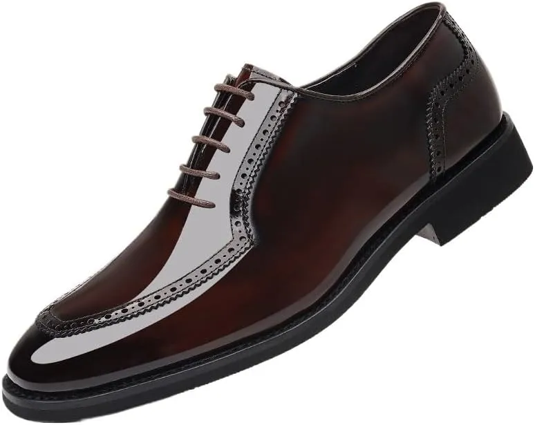 Men's Comfortable Tuxedo Dress Shoes Shiny Patent Leather Oxfords Shoes Formal Wedding Derby Shoes for Men(7)