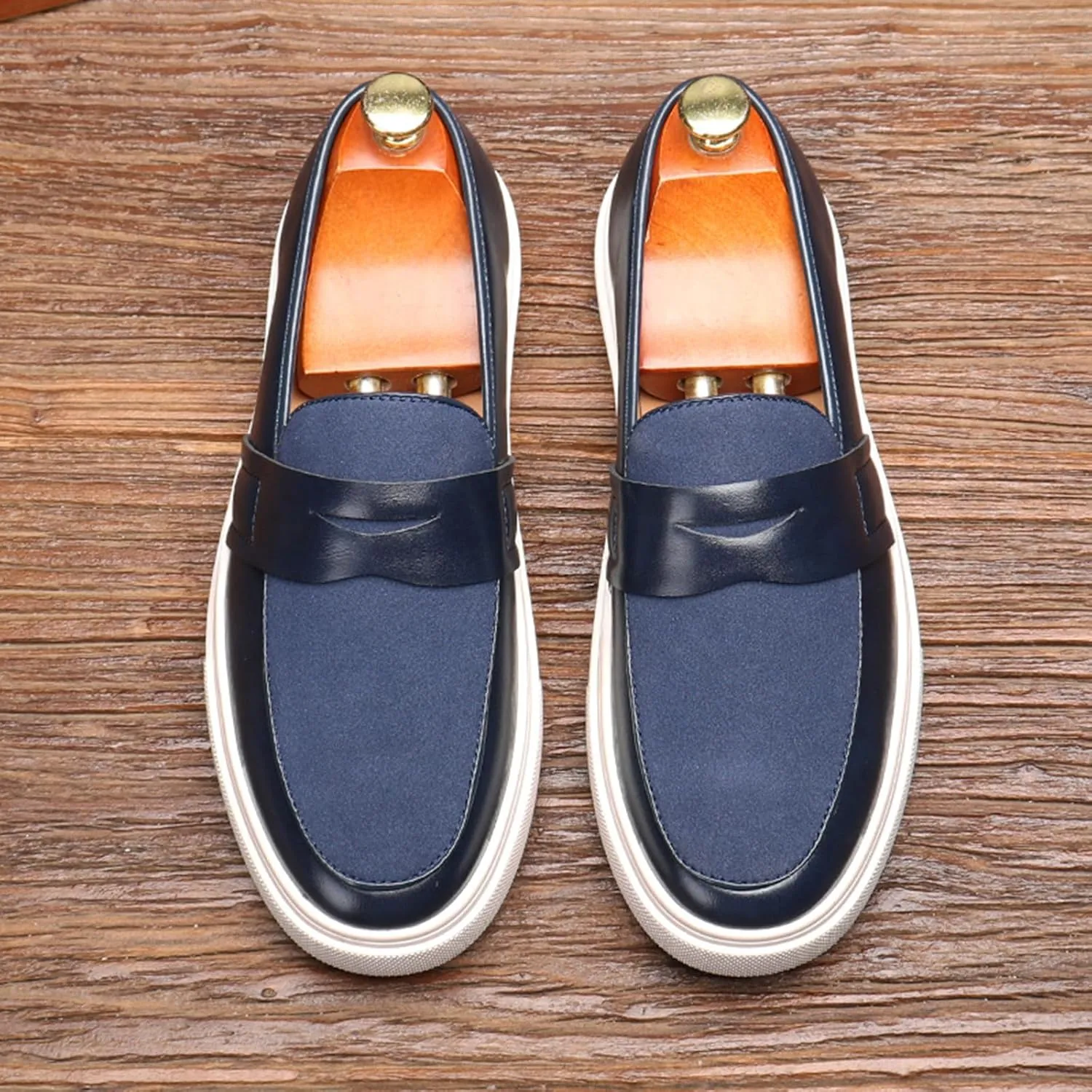 Men's Fashion Round Toe Loafers Dress Shoes Suede Leather Slip On Casual Penny Walking Shoes for Driving Dating