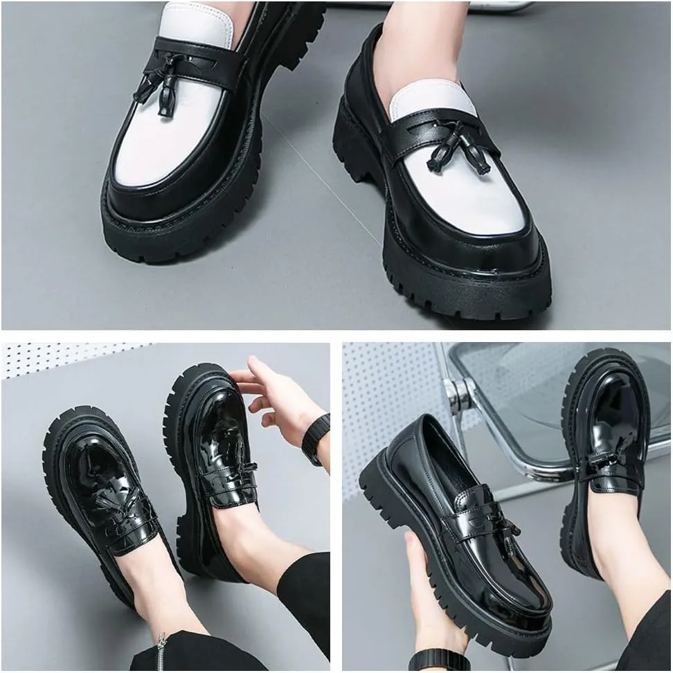 Men's Fashion Tassel Platform Loafers, Slip-On Casual Shoes Fashion Round Toe Non-Slip Lug,Business Casual Work Shoes Dress