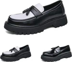 Men's Fashion Tassel Platform Loafers, Slip-On Casual Shoes Fashion Round Toe Non-Slip Lug,Business Casual Work Shoes Dress