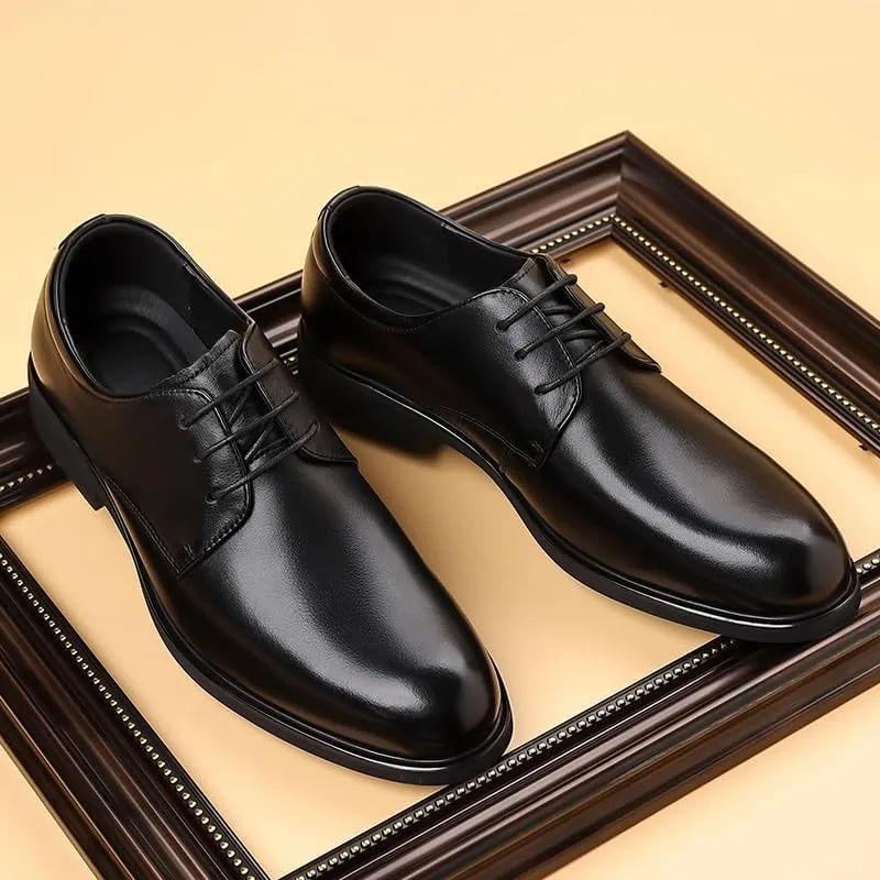 Men's Formal Business Leather Oxfords Genuine Lace-Up Dress Shoes Comfortable Office Wedding Derby Shoes for Men