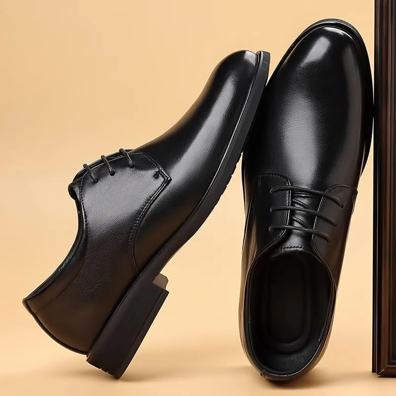 Men's Formal Business Leather Oxfords Genuine Lace-Up Dress Shoes Comfortable Office Wedding Derby Shoes for Men