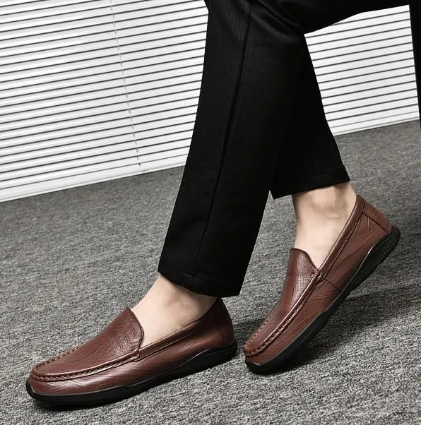 Men's Genuine Leather Oxford Shoes - Classic Slip-On Dress Shoes for Business & Formal Occasions
