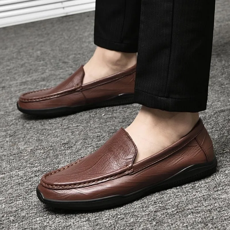 Men's Genuine Leather Oxford Shoes - Classic Slip-On Dress Shoes for Business & Formal Occasions
