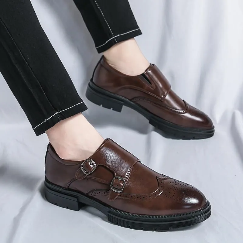 Men's Genuine Leather Platform Slip-On Oxford Shoes Men Classic Lace-up Formal Dress Shoes