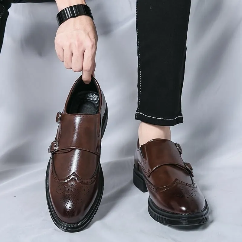 Men's Genuine Leather Platform Slip-On Oxford Shoes Men Classic Lace-up Formal Dress Shoes