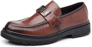 Men's Genuine Leather Platform Slip-On Oxfords Casual Business Dress Shoes for Men