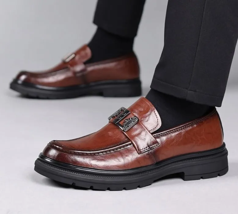 Men's Genuine Leather Platform Slip-On Oxfords Casual Business Dress Shoes for Men