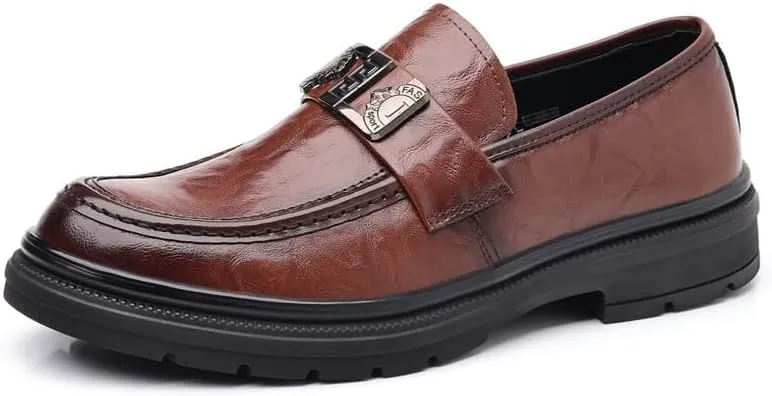 Men's Genuine Leather Platform Slip-On Oxfords Casual Business Dress Shoes for Men