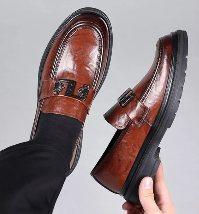 Men's Genuine Leather Platform Slip-On Oxfords Casual Business Dress Shoes for Men