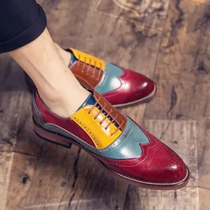 Men's Leather lace-up Oxford Shoes Classic Wingtip Two-Tone Colorblock Brogues Fashionable Punched Toes high-end Leisure Dresses Oxford Shoes