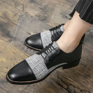 Men's Leather lace-up Oxford Shoes Classic Wingtip Two-Tone Patchwork Brogues Fashionable Punched Toes high-end Leisure Dresses Oxford Shoes
