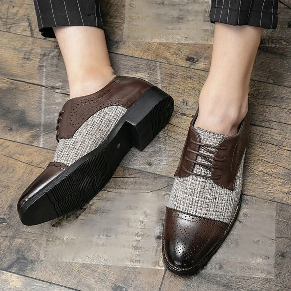Men's Leather lace-up Oxford Shoes Classic Wingtip Two-Tone Patchwork Brogues Fashionable Punched Toes high-end Leisure Dresses Oxford Shoes