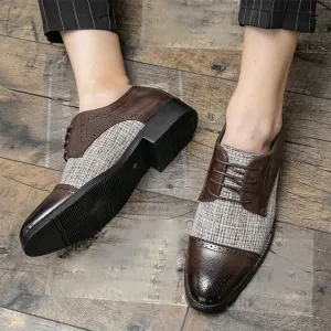 Men's Leather lace-up Oxford Shoes Classic Wingtip Two-Tone Patchwork Brogues Fashionable Punched Toes high-end Leisure Dresses Oxford Shoes
