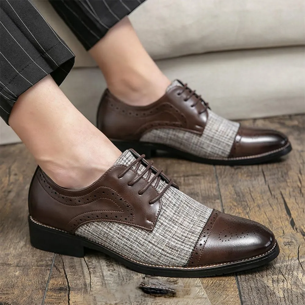 Men's Leather lace-up Oxford Shoes Classic Wingtip Two-Tone Patchwork Brogues Fashionable Punched Toes high-end Leisure Dresses Oxford Shoes