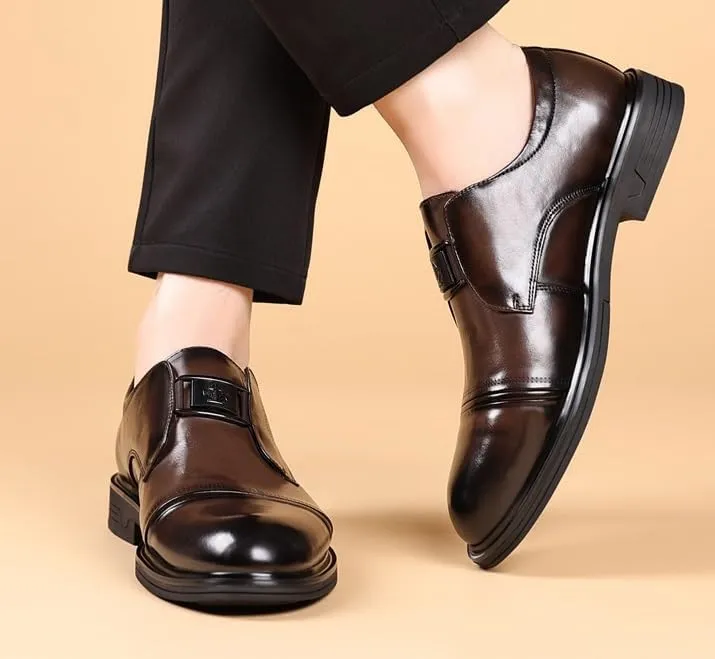 Men's Leather Monk Strap Dress Shoes Classic Buckle Formal Oxfords for Business Office