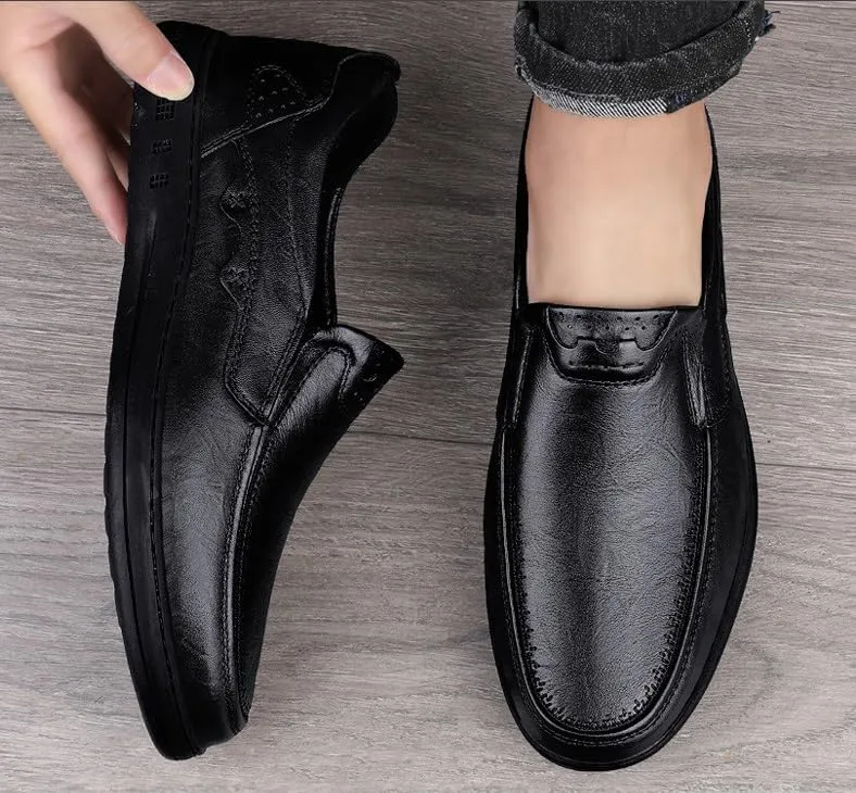Men's Leather Slip-On Wingtip Oxford Shoes - Lightweight & Comfortable Casual Business Formal Footwear