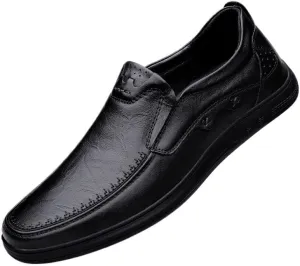Men's Leather Slip-On Wingtip Oxford Shoes - Lightweight & Comfortable Casual Business Formal Footwear