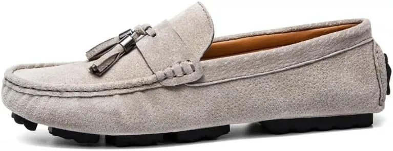 Men's Loafers Shoes Round Toe Solid Color with Tassel Suede Vamp Driving Loafers Comfortable Flexible Anti-Slip Wedding Party Slip On(Khaki,8)