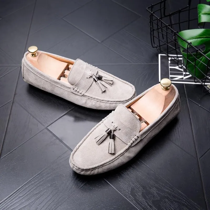 Men's Loafers Shoes Round Toe Solid Color with Tassel Suede Vamp Driving Loafers Comfortable Flexible Anti-Slip Wedding Party Slip On(Khaki,8)
